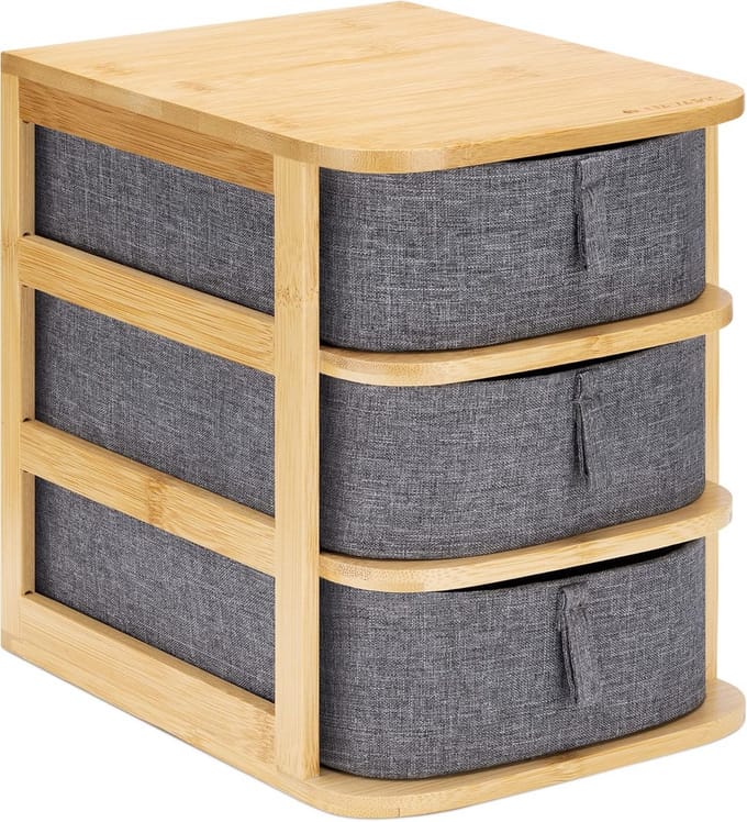 Make-up Opbergrek met 3 Lades - Bamboe & Textiel Organizer voor Badkamer