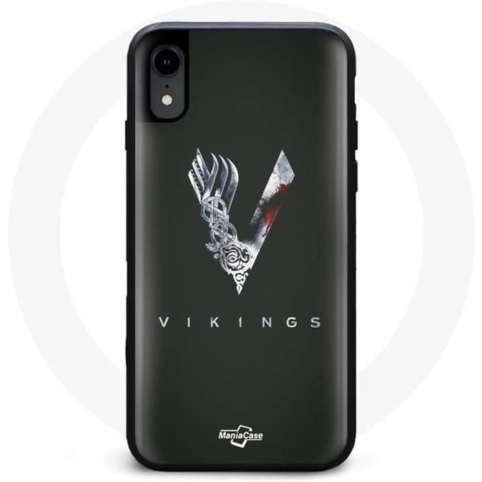 Coque - Vikings - Iphone XR - Logo V - Épée - Gris Fond Noir gris