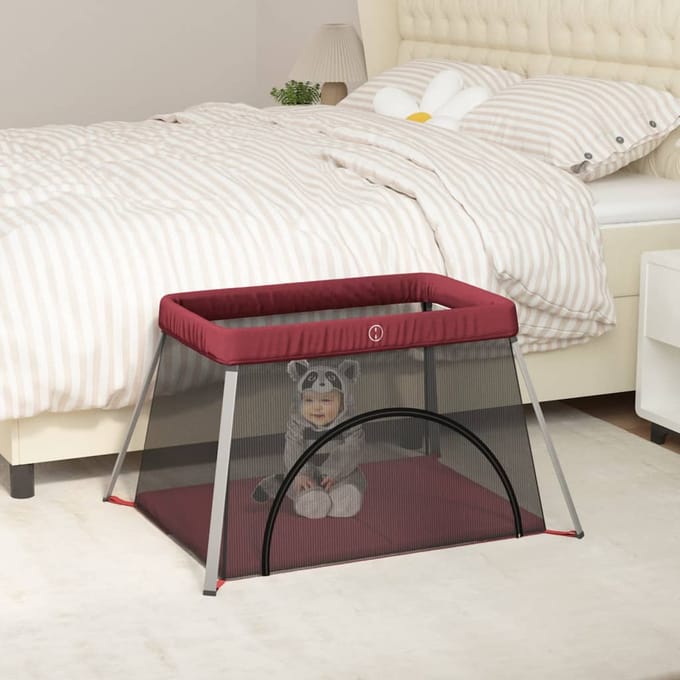 vidaXL Babybox met matras linnen rood