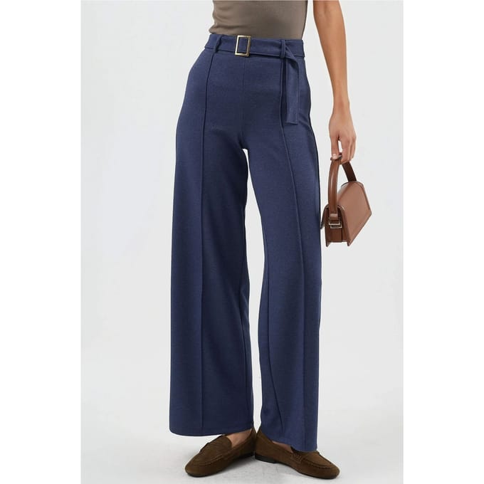 Hoge Taille Rechte Broek met Ceintuur