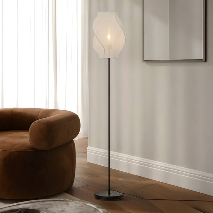 Lucande vloerlamp Tovina, textiel, wit, hoogte 165 cm