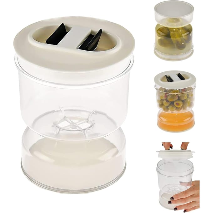 Pot de sablier d'olive et de cornichon, séparateur humide et sec pour jus de cornichon, récipient alimentaire avec passoire, couvercle hermétique à rabat transparent