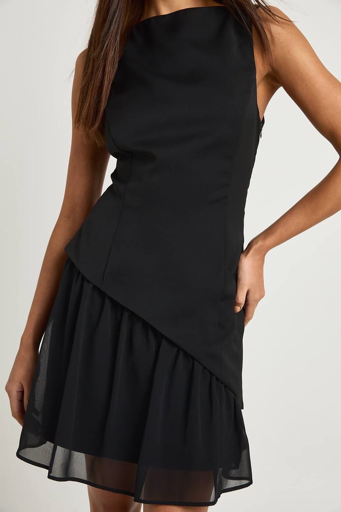 boohoo Dames Mini-jurk met dropzoom van gemengde stoffen | Black | Maat: 10