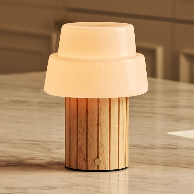 Tavellio Lio Oplaadbare Tafellamp – H20 – Hout en Glas – Lichtbruin