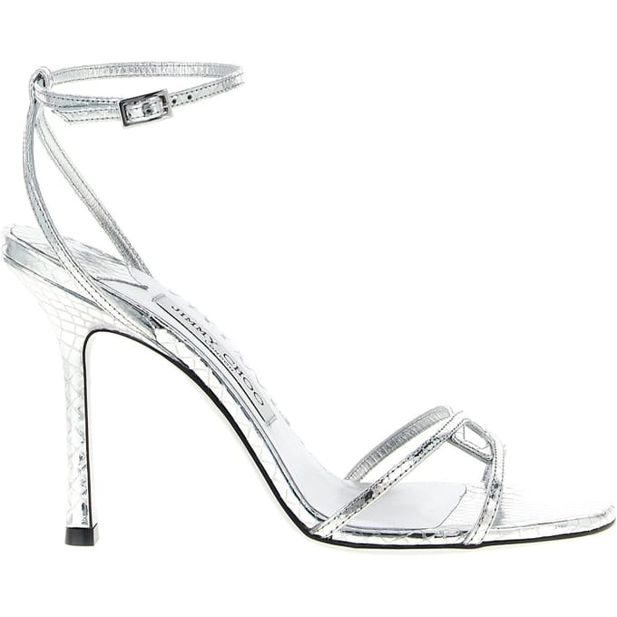 Jimmy Choo Zilveren Leren Stiletto Hak Sandalen