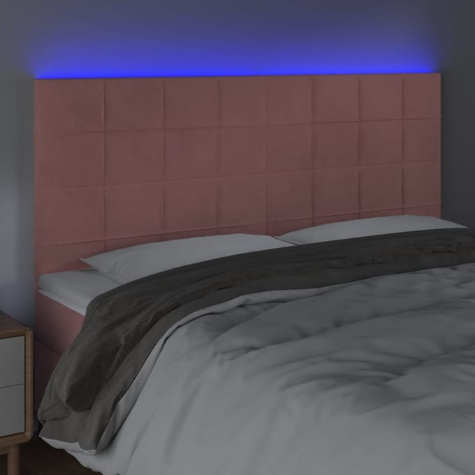 vidaXL - Hoofdbord - LED - 200x5x118/128 - cm - fluweel - roze