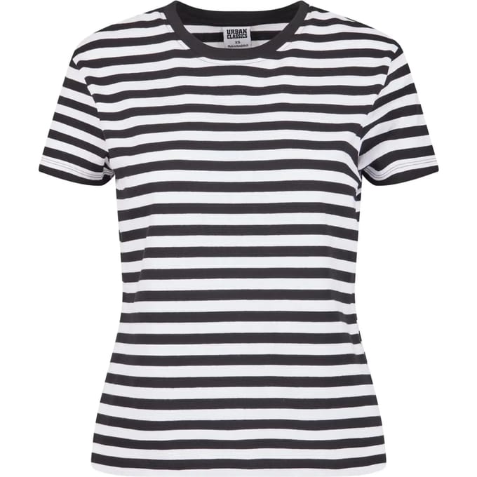 Urban Classics - Regular Striped Dames Tshirt - L - Wit/Zwart