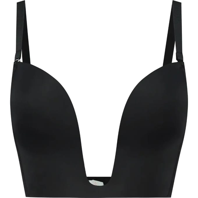 Bye Bra Ultra Plunge Bra Diepe Plunge BH Natuurlijk Push-Up Effect Ondersteunende BH met Haak- en Oogsluiting S-XXL Beige/Zwart (VK, Alpha, S, Regular, Regular, Standard, Zwart)