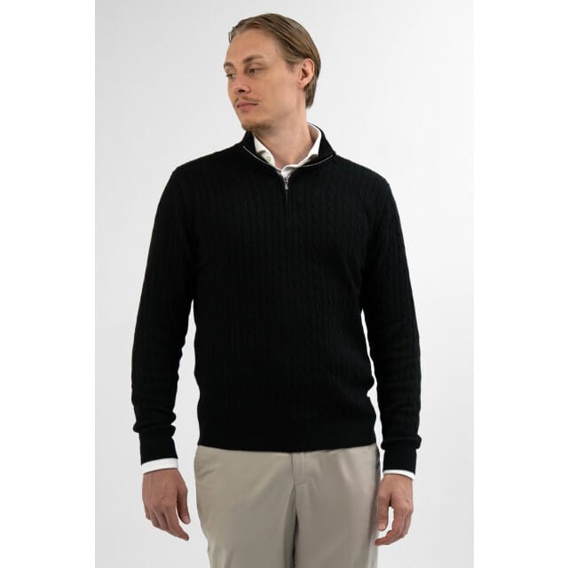 Vercate - Quarter Zip / Half Zip Trui - Cashmere / Kasjmier Blend - Kabeltrui / Pullover - Regular Fit - Zwart - Maat S