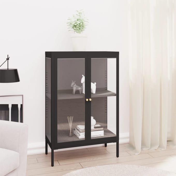vidaXL - Dressoir - 75x35x105 - cm - staal - en - glas - zwart