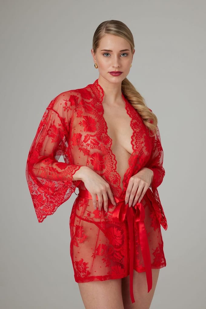 Christine le Duc - Kanten Kimono - Erotiek - Graceful - Rood