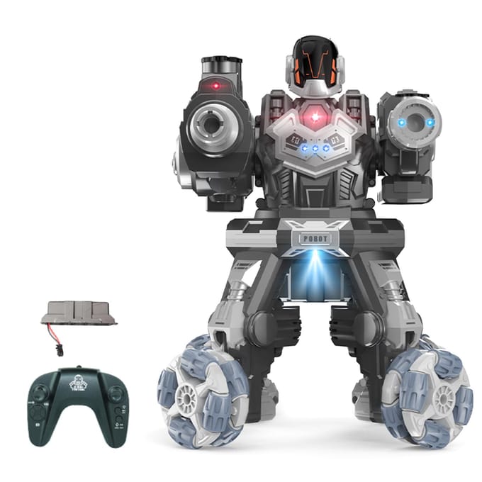 JC09 Afstandsbediening Gevechts Spray Robot Afstandsbediening Robot 4 Wiel Aandrijving Waterbom Spray Robot Speelgoed met Licht Muziek 2 Afstandsbediening 1 Remote Control zilver