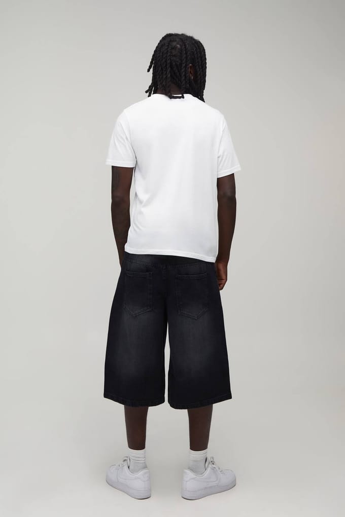 Essential Longline Fit Denim Jorts | Washed Black | Size 60