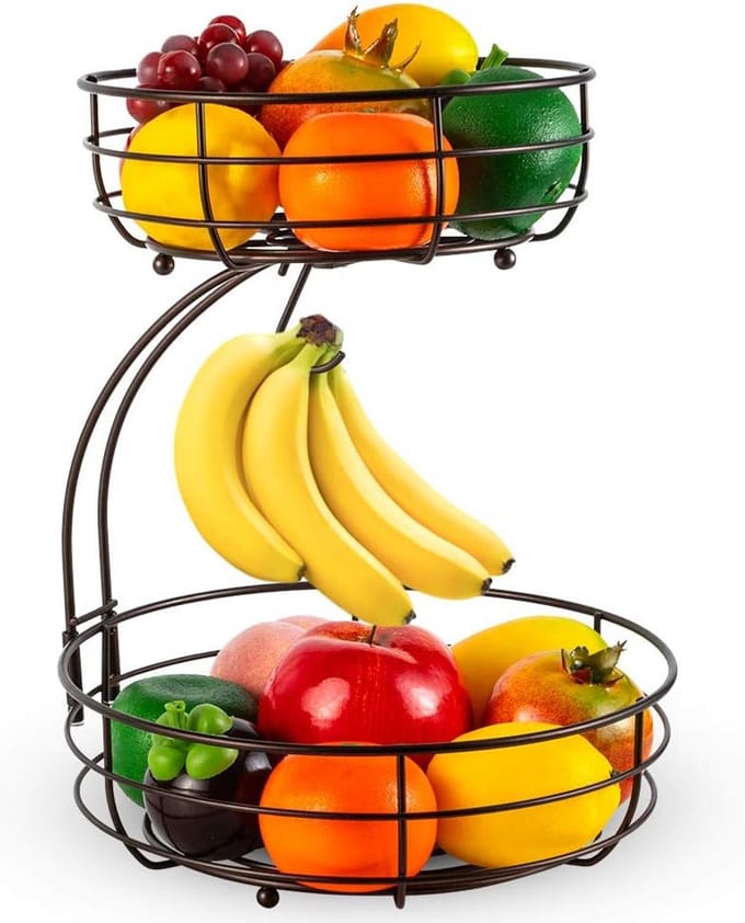 Tweedelige fruit- en groentemand met bananenhouder - metaal - roestwerend - multifunctioneel