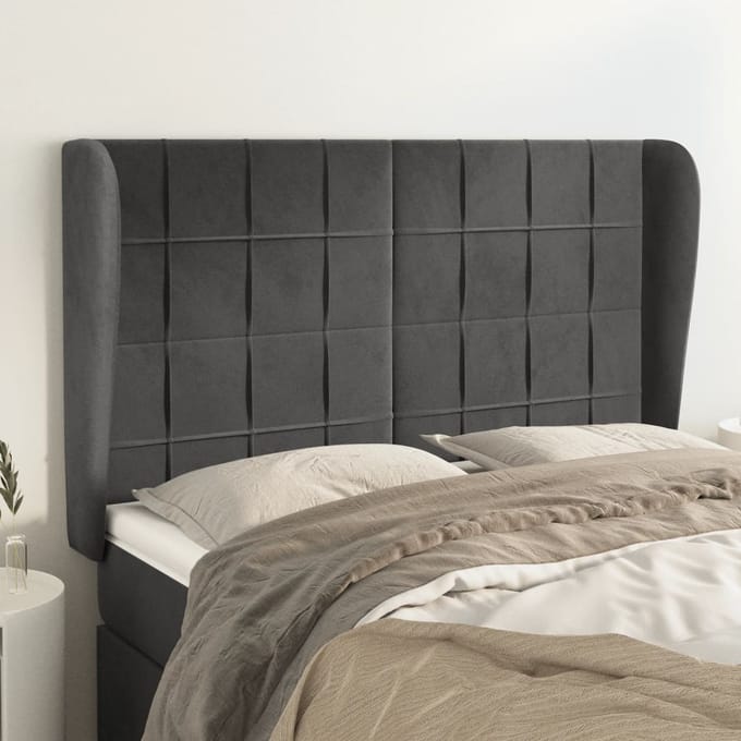 vidaXL - Hoofdbord - met - randen - 147x23x118/128 - cm - fluweel - donkergrijs