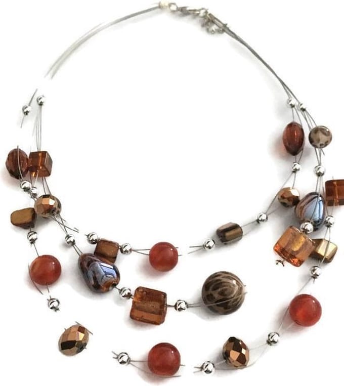 Petra's Sieradenwereld - Ketting laagjes bruin (773)