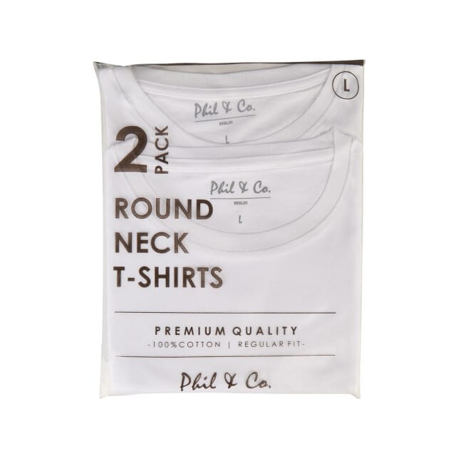 Phil & Co Heren Ondershirt Katoen T-shirt Ronde Hals 2-Pack Wit - Maat XL