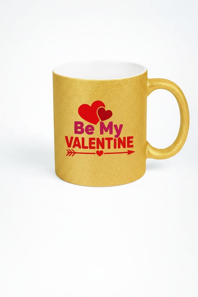 Gouden Glitter Mok 'Be My Valentine' met Harten | Romantisch Valentijn Cadeau
