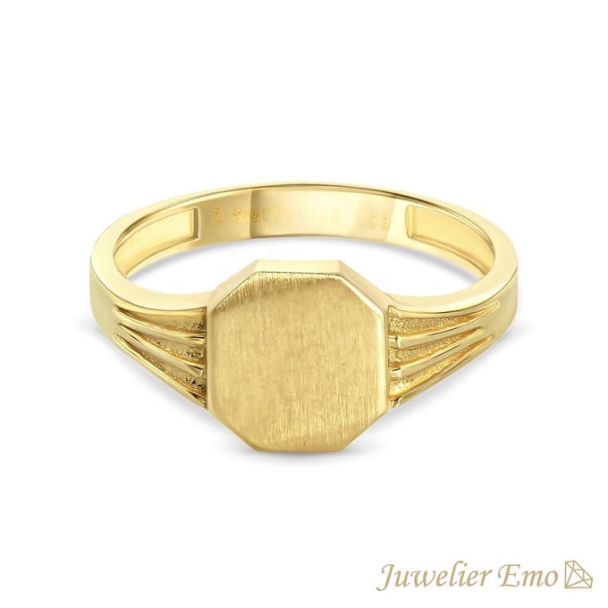 Juwelier Emo - 14 Karaat Vierkante Gouden Kinderring jongens - KIDS - MATTE LOOK - MAAT 14.00