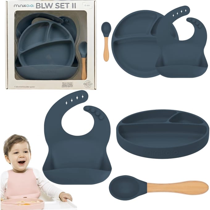 Siliconen Baby Voedingsset 3 delig 6m+ Blauw MinikOiOi