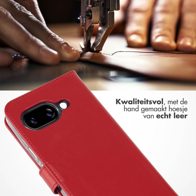 Selencia Hoesje - Geschikt voor Google Pixel 9a - Echt Lederen Bookcase - Rood