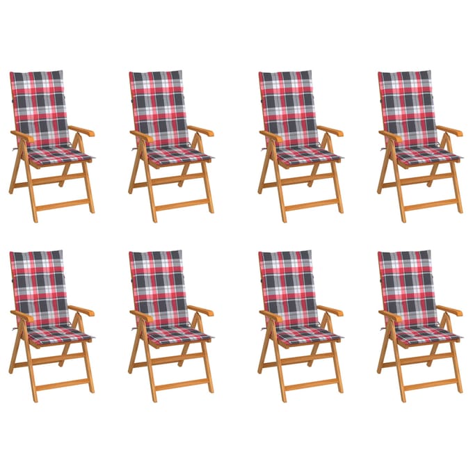 vidaXL - Verstelbare - klapstoelen - met - kussens, - 8 - stuks, - massief - teakhout