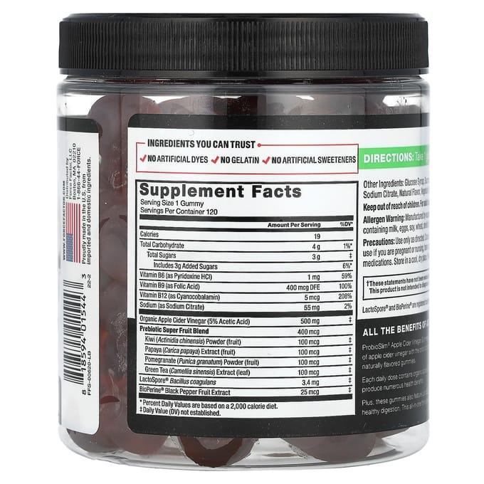 Force Factor, ProbioSlim, Appelazijn Gummies, 120 Stuks