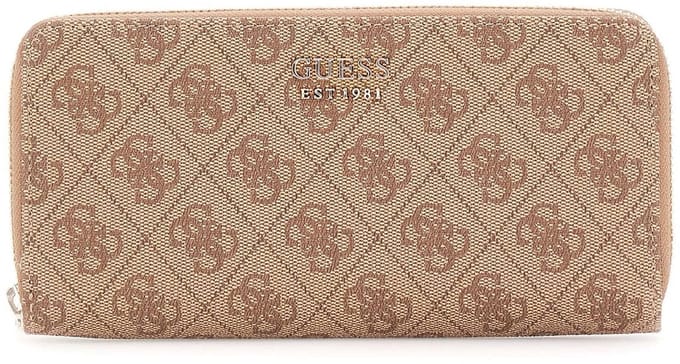 GUESS portemonnee Brenton SLG Large Zip Around Wallet Latte Logo Lichtbruin