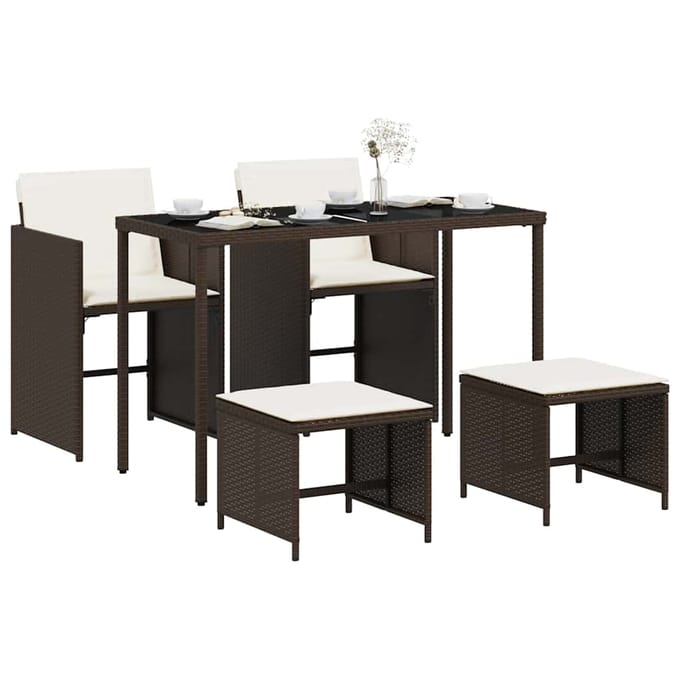 vidaXL - 5-delige - Tuinset - met - kussens - poly - rattan - bruin