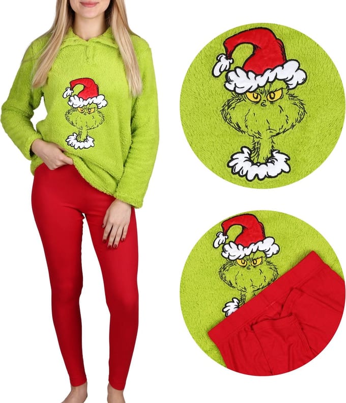 The Grinch Tweedelige pyjama voor dames, lange mouwen, feestelijk