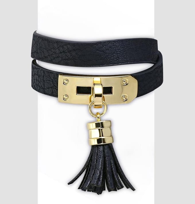 Amanto Armband Cornalt Black - Dames - PU Leer - Messing - Kwastje - 13 mm - 38 cm