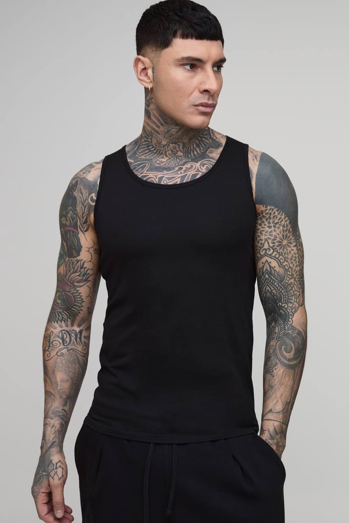 Tall Essential Muscle Fit Vest | Black | Size Medium