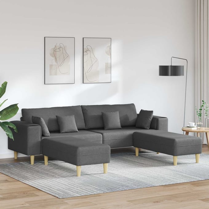 vidaXL Bank met kussen 3 pcs Donkergrijs Stof