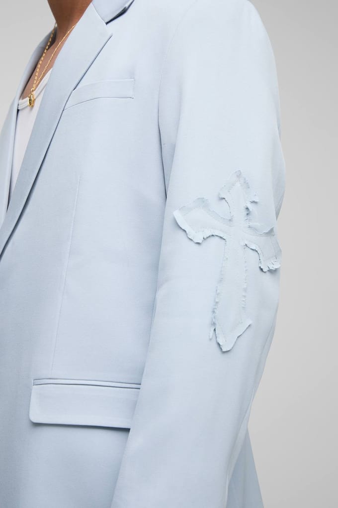 Rechte pasvorm cross appliqué pakblazer | Light Blue | Size Large
