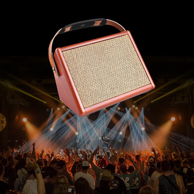 AC-15 15W Draagbare Akoestische Gitaarversterker Amp BT Speaker met Microfooningang Ondersteunt Volume bruin