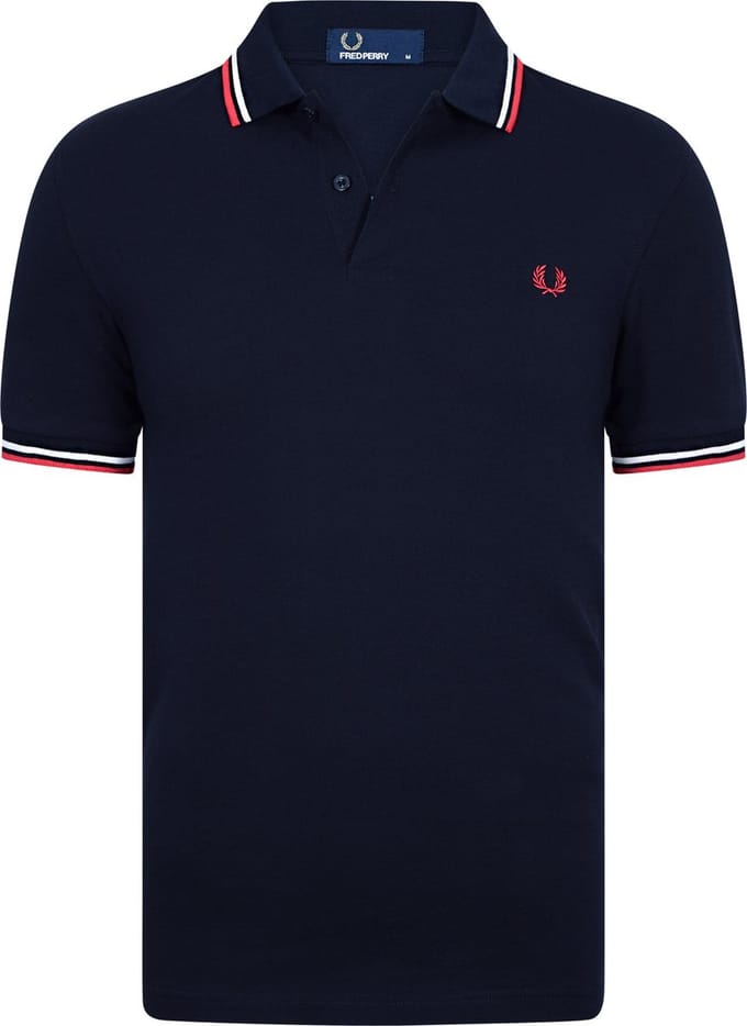 Fred Perry - Polo Navy White Red - Slim-fit - Heren Poloshirt Maat S
