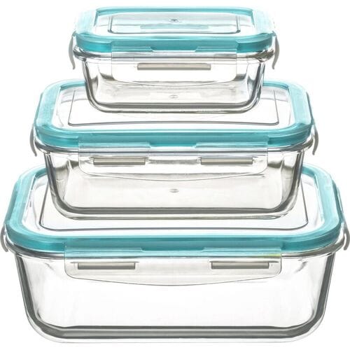 5Five Vershoudbakjes met deksel - glas - set 3x stuks - 330/800/1730 ml - luchtdicht - met clips