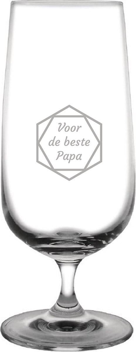 Gegraveerde bierglas op voet 41cl voor de beste Papa in hexagon