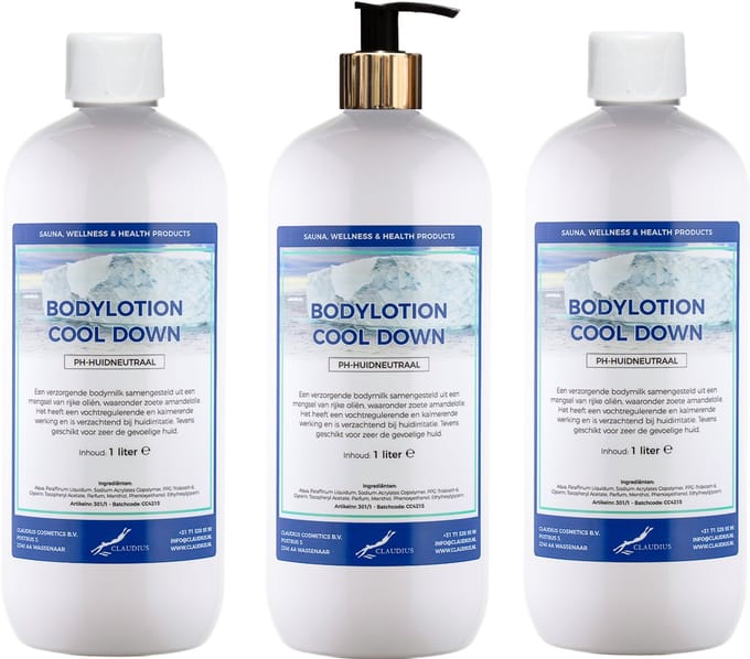 Bodylotion Cool Down 1 Liter - met gouden pomp - set van 3 stuks