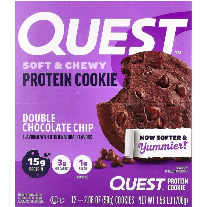 Eiwitkoekje, Dubbele Chocolade Chip, 12 Koekjes, 59G (2.08Oz) Elk