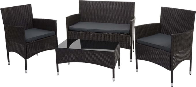 Poly-rattan set MCW-F55, balkon/tuin/lounge set Zitgroep ~ bruin, donkergrijze kussens