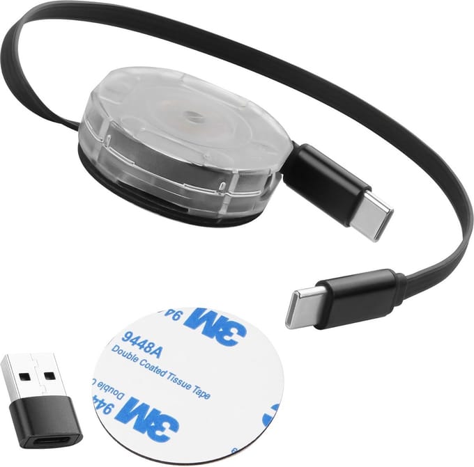 Intrekbare USB C naar USB C kabel 60W met USB A-adapter 1M