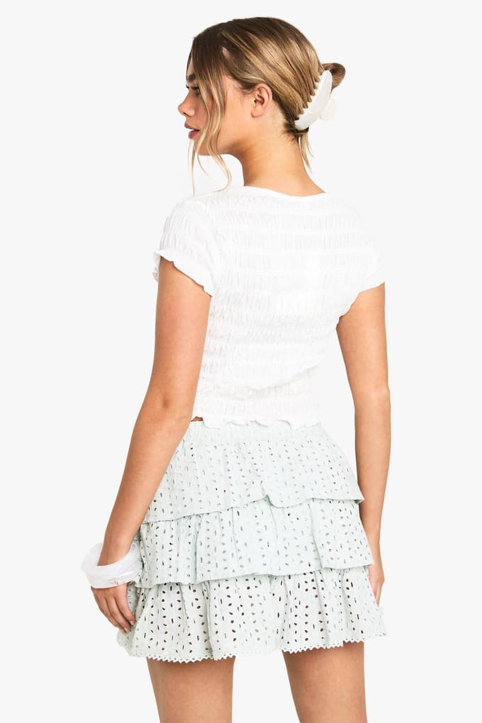 boohoo Dames Broderie Ruffle Minirok | Mint | Maat: 16