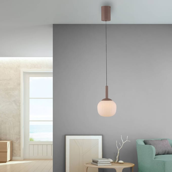 JUST LIGHT. GmbH LED hanglamp Nami, 1-lichts, wit/zandkleurig, glas, ijzer