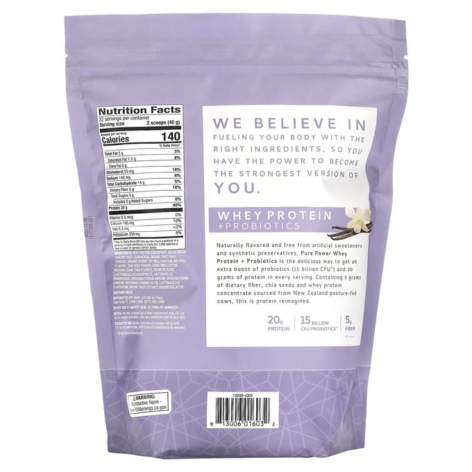 Dr. Mercola, Pure Power, Wei-eiwit + Probioticum, Vanille, 1 lb 15 oz (880 g)