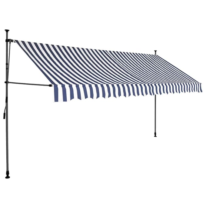 vidaXL - Luifel - handmatig - uitschuifbaar - met - LED - 400 - cm - blauw - en - wit