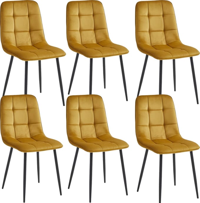 Colenis - Ela Eetkamerstoel - Set Van 6 - Okergeel - Velvet - Design