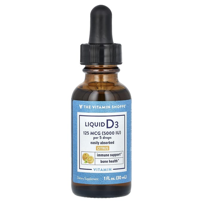 The Vitamin Shoppe, Vloeibare Vitamine D3, Citrus, 125 mcg (5.000 IE), 30 ml (1 fl oz)
