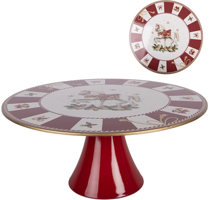 Clayre & Eef Taartplateau op Voet Ø 33x14 cm Rood Kunststof