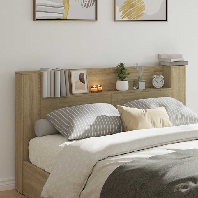 vidaXL - Opslag - hoofdeinde - met - LED - Sonoma - Eiken - Bewerkt - hout